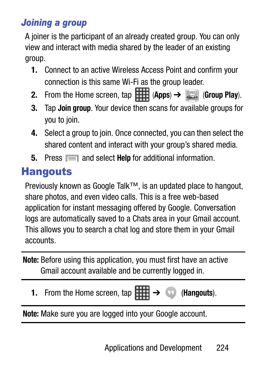 Hangouts, Joining a group | Samsung SM-S975LZKATFN User Manual | Page 231 / 479