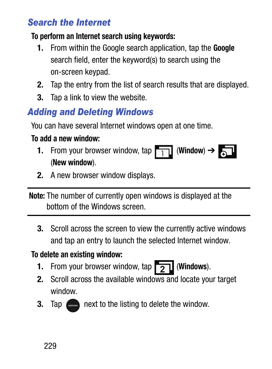 Search the internet, Adding and deleting windows | Samsung SM-S975LZKATFN User Manual | Page 236 / 479