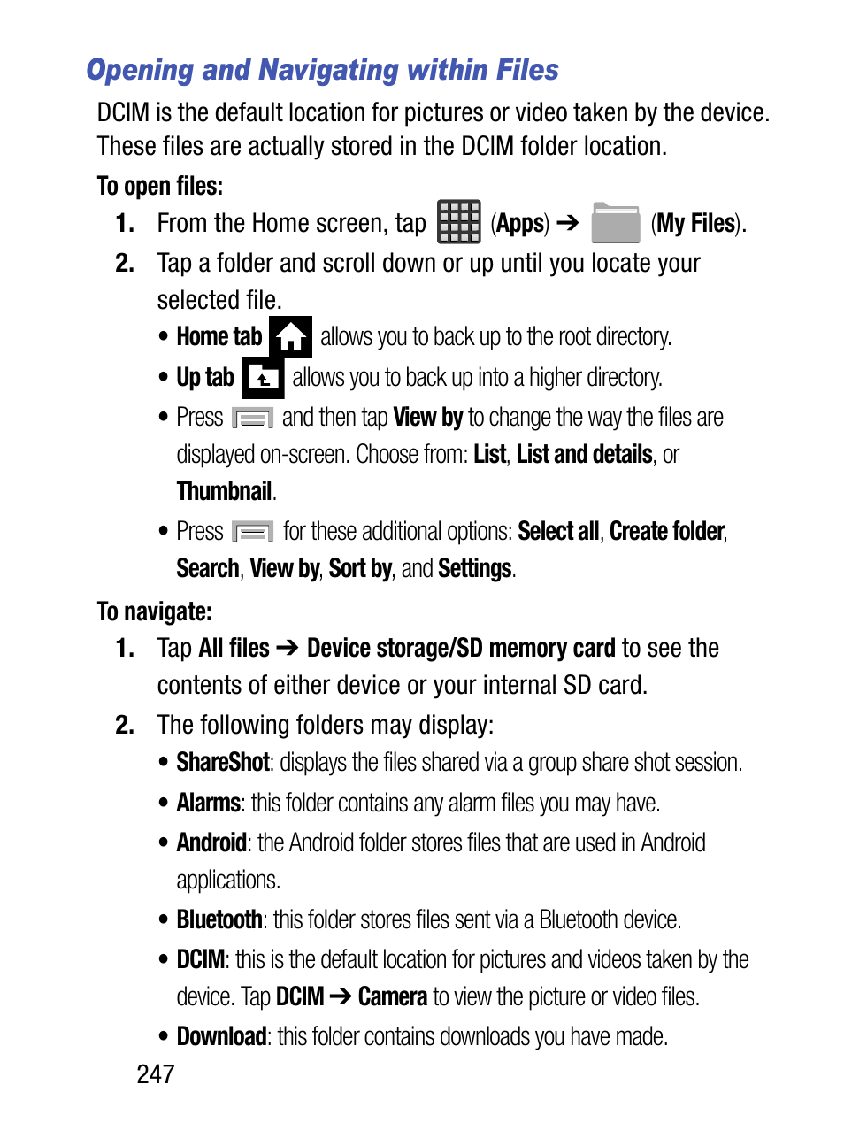 Opening and navigating within files | Samsung SM-S975LZKATFN User Manual | Page 254 / 479
