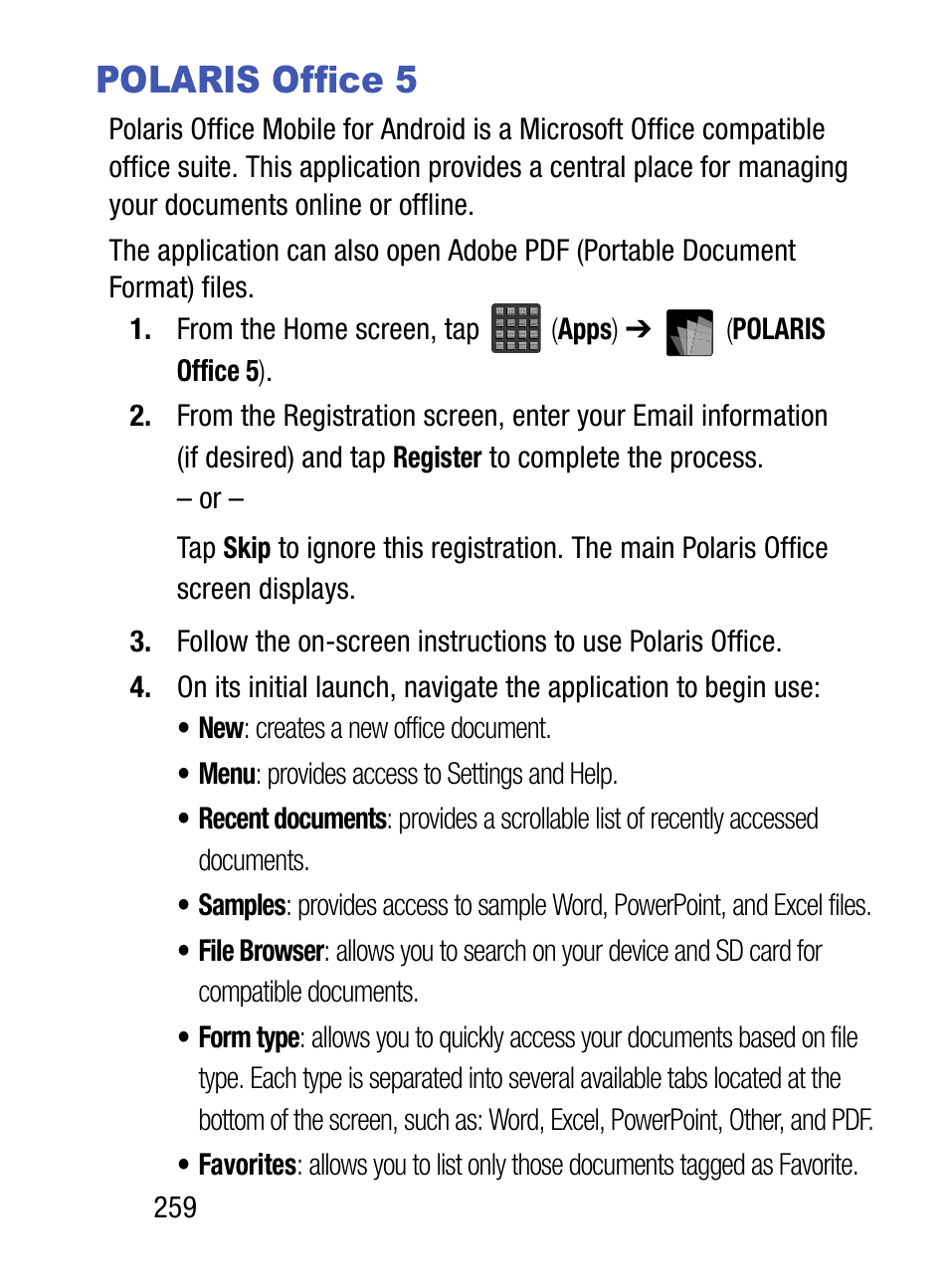 Polaris office 5 | Samsung SM-S975LZKATFN User Manual | Page 266 / 479