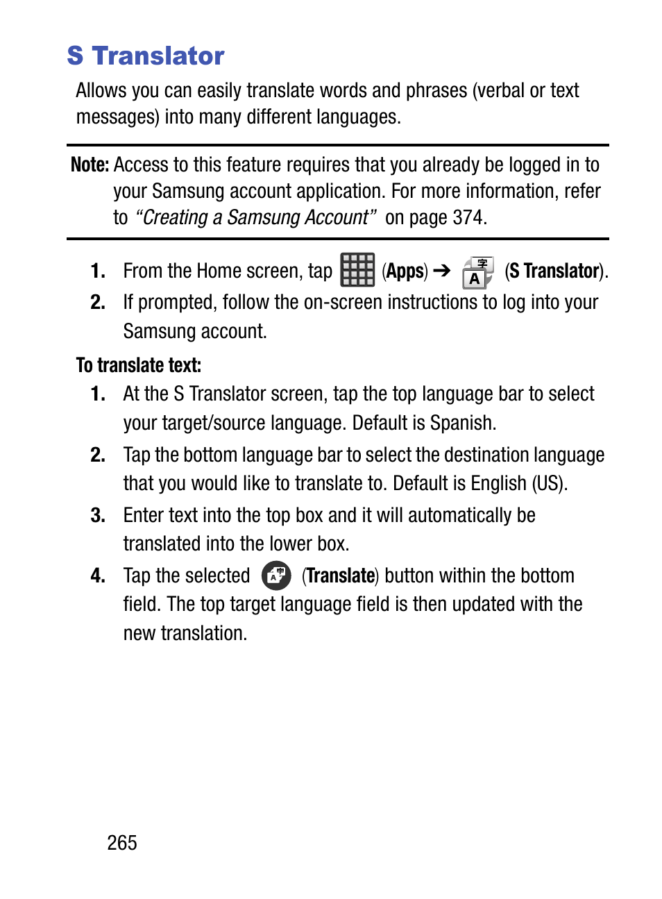 S translator | Samsung SM-S975LZKATFN User Manual | Page 272 / 479