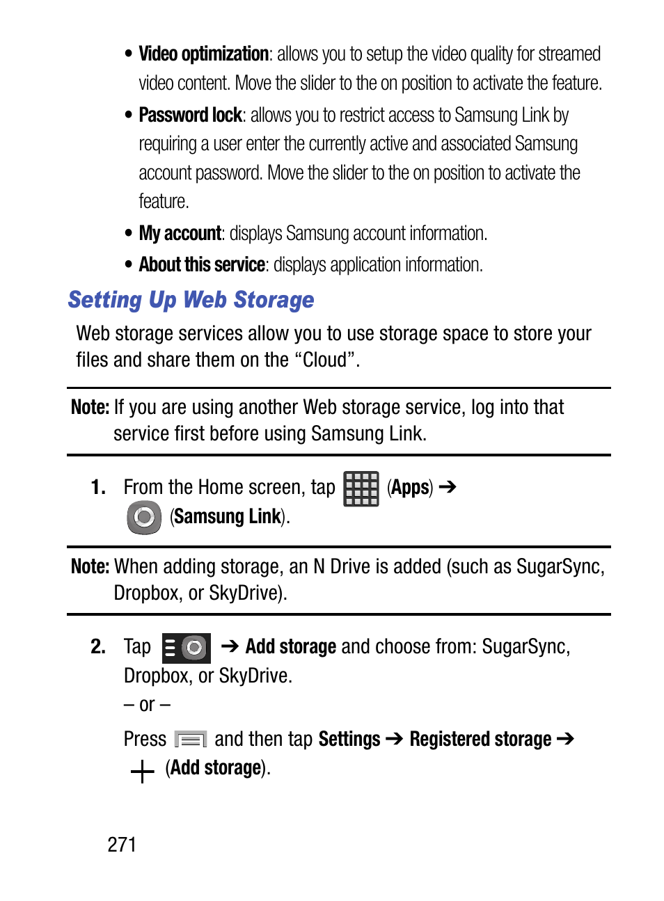 Setting up web storage | Samsung SM-S975LZKATFN User Manual | Page 278 / 479