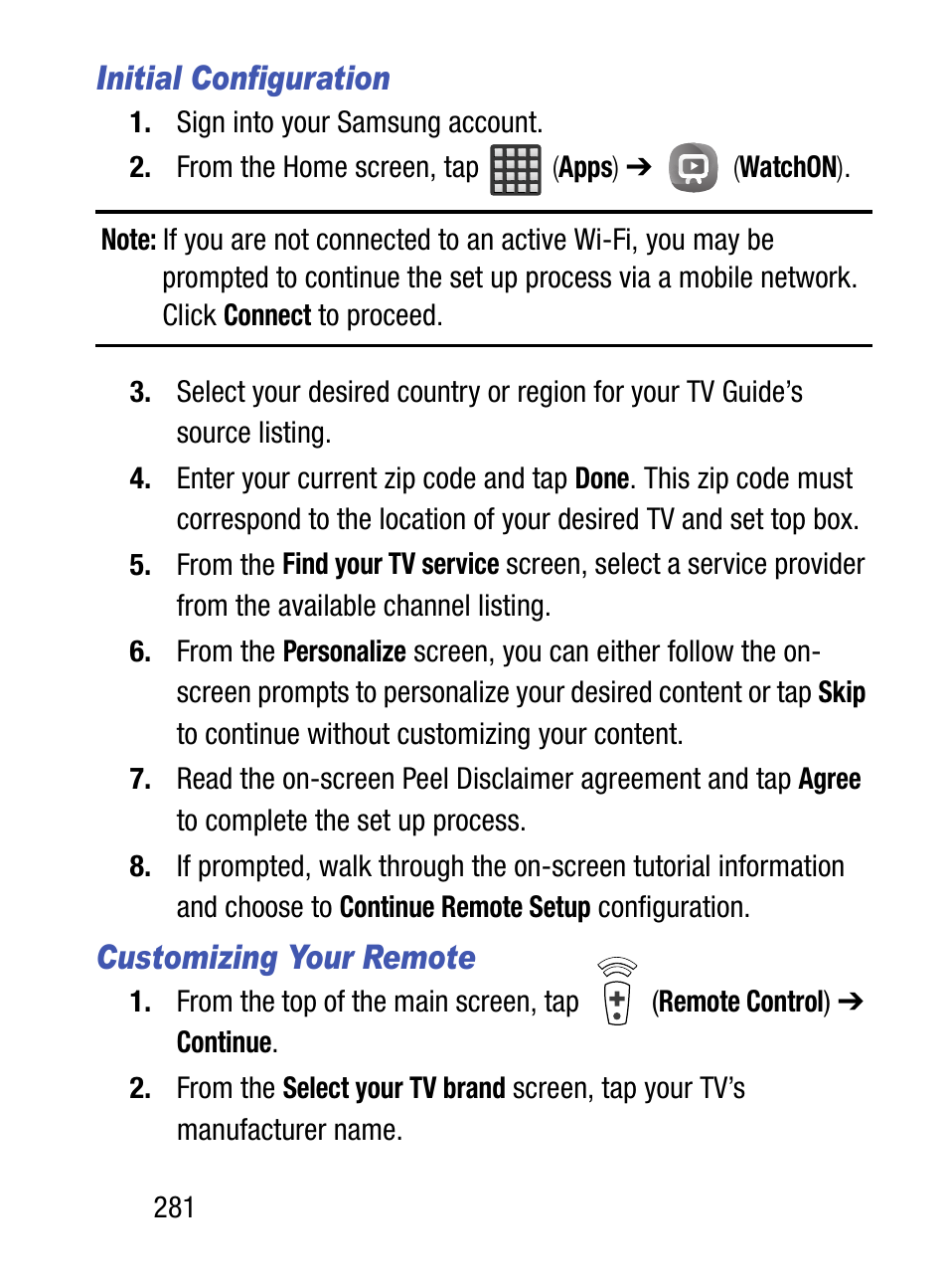 Initial configuration, Customizing your remote | Samsung SM-S975LZKATFN User Manual | Page 288 / 479