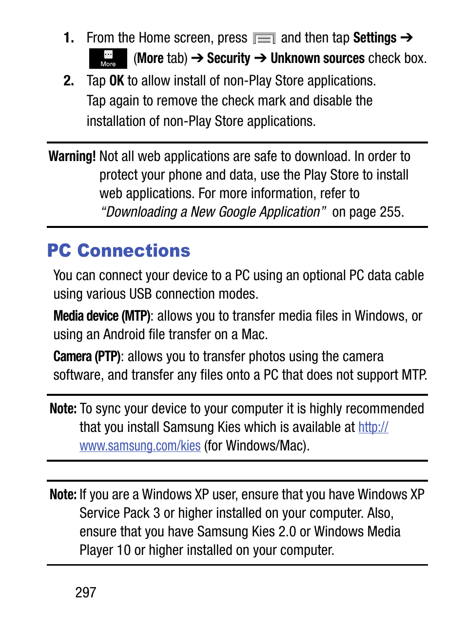 Pc connections | Samsung SM-S975LZKATFN User Manual | Page 304 / 479