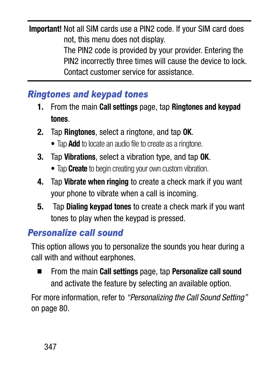 Ringtones and keypad tones, Personalize call sound | Samsung SM-S975LZKATFN User Manual | Page 354 / 479