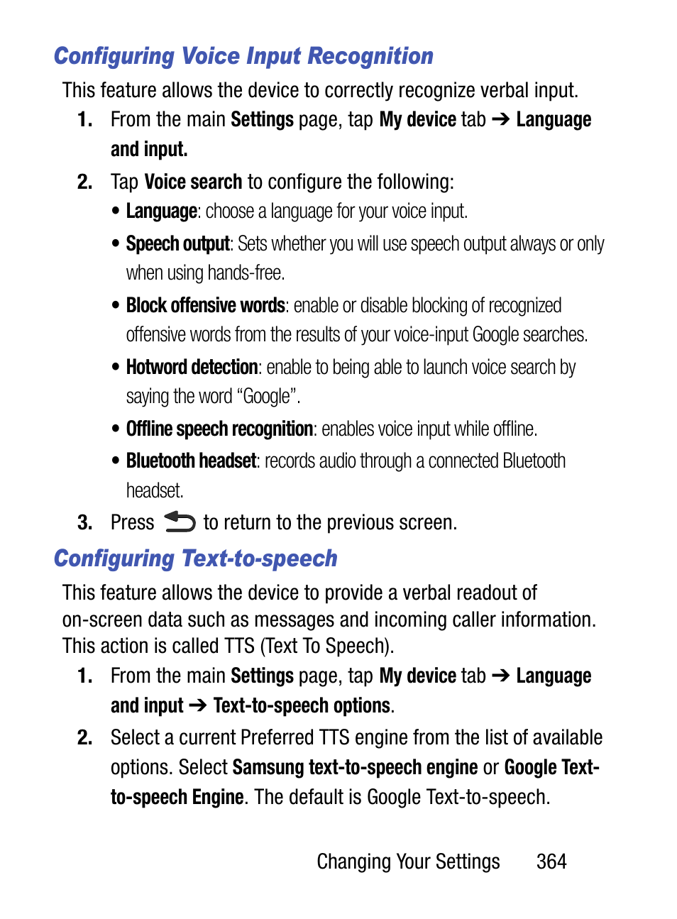 Configuring voice input recognition, Configuring text-to-speech | Samsung SM-S975LZKATFN User Manual | Page 371 / 479
