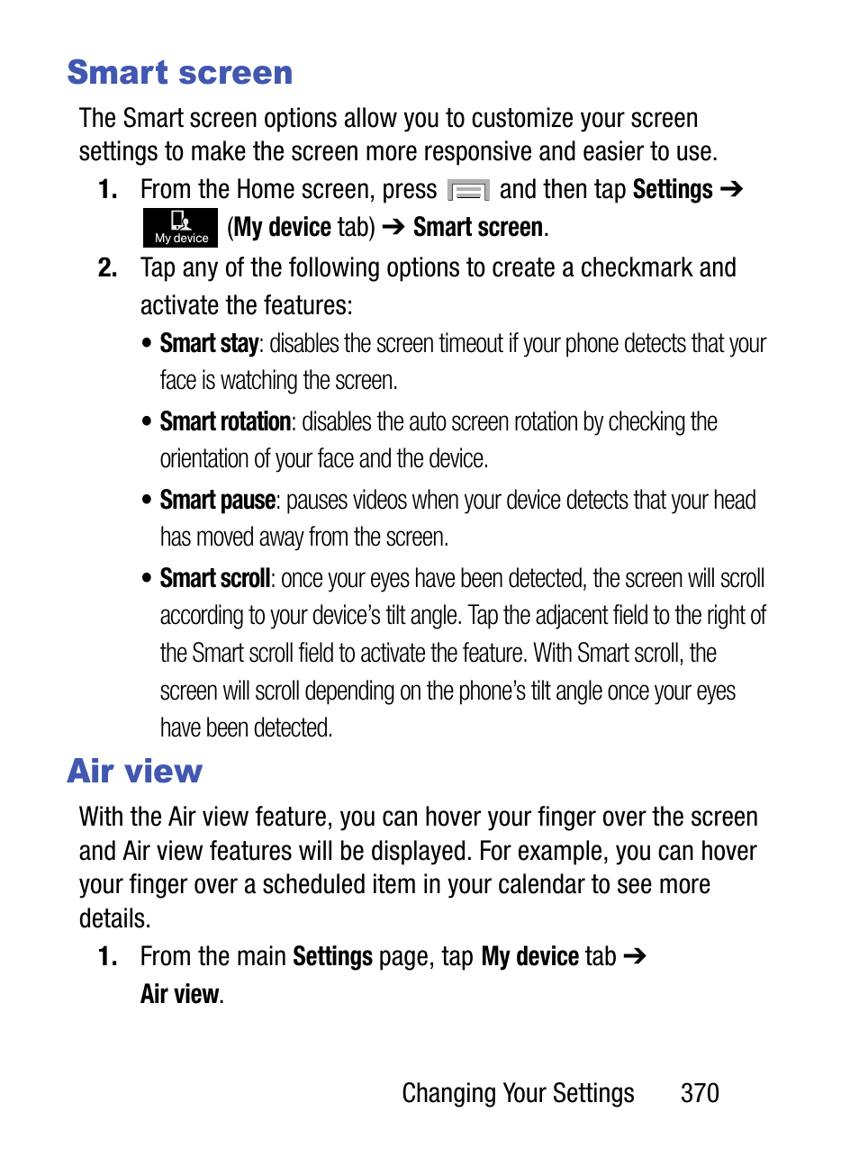 Smart screen, Air view, Smart screen air view | Samsung SM-S975LZKATFN User Manual | Page 377 / 479