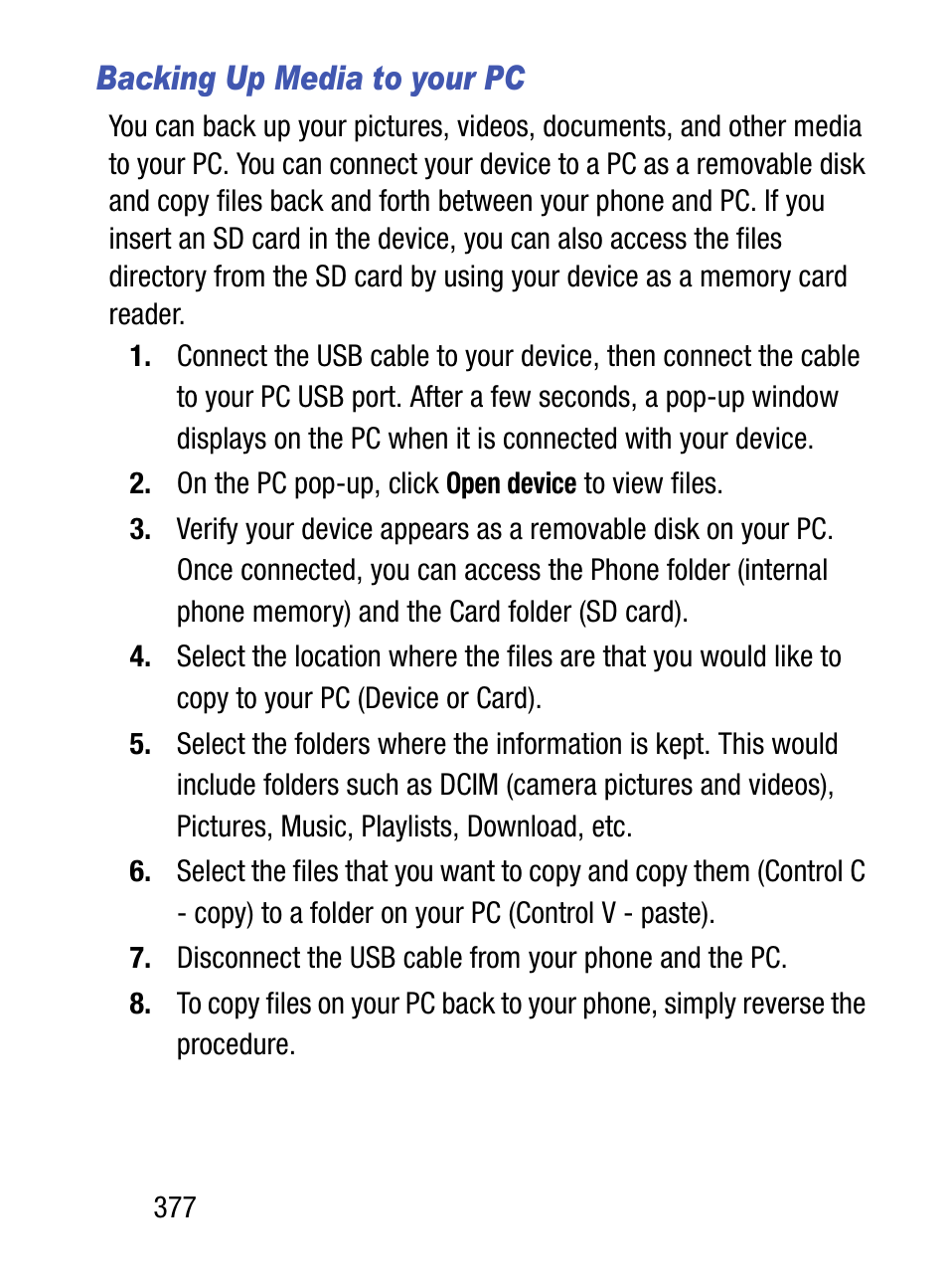 Backing up media to your pc | Samsung SM-S975LZKATFN User Manual | Page 384 / 479