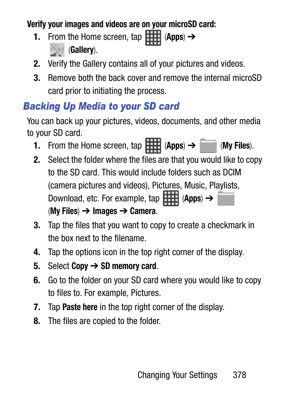 Backing up media to your sd card | Samsung SM-S975LZKATFN User Manual | Page 385 / 479