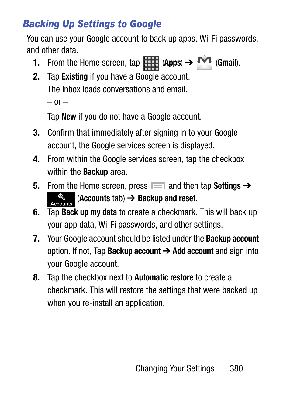 Backing up settings to google | Samsung SM-S975LZKATFN User Manual | Page 387 / 479