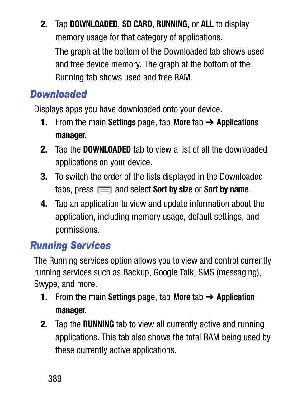 Downloaded, Running services | Samsung SM-S975LZKATFN User Manual | Page 396 / 479