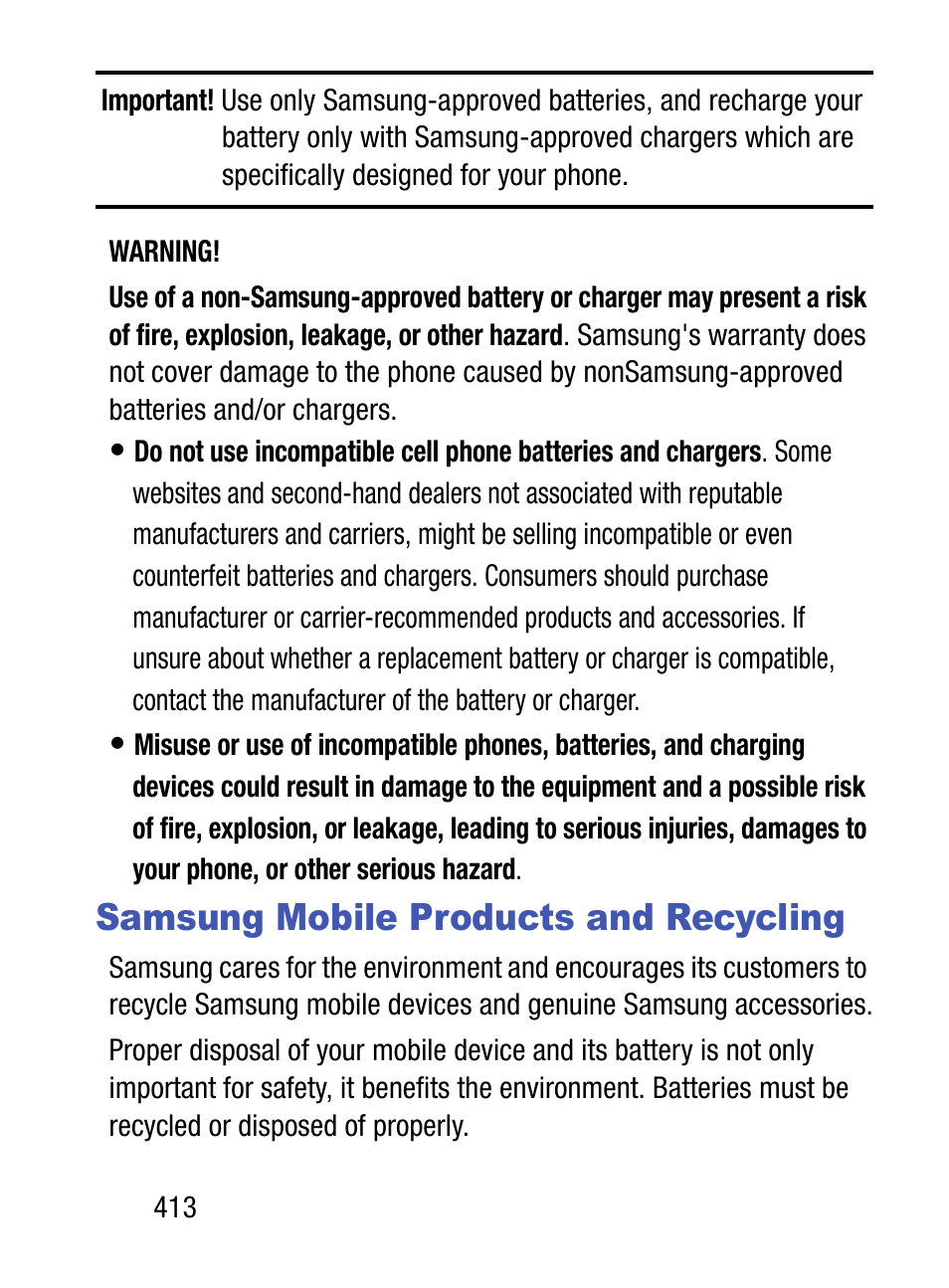 Samsung mobile products and recycling | Samsung SM-S975LZKATFN User Manual | Page 420 / 479