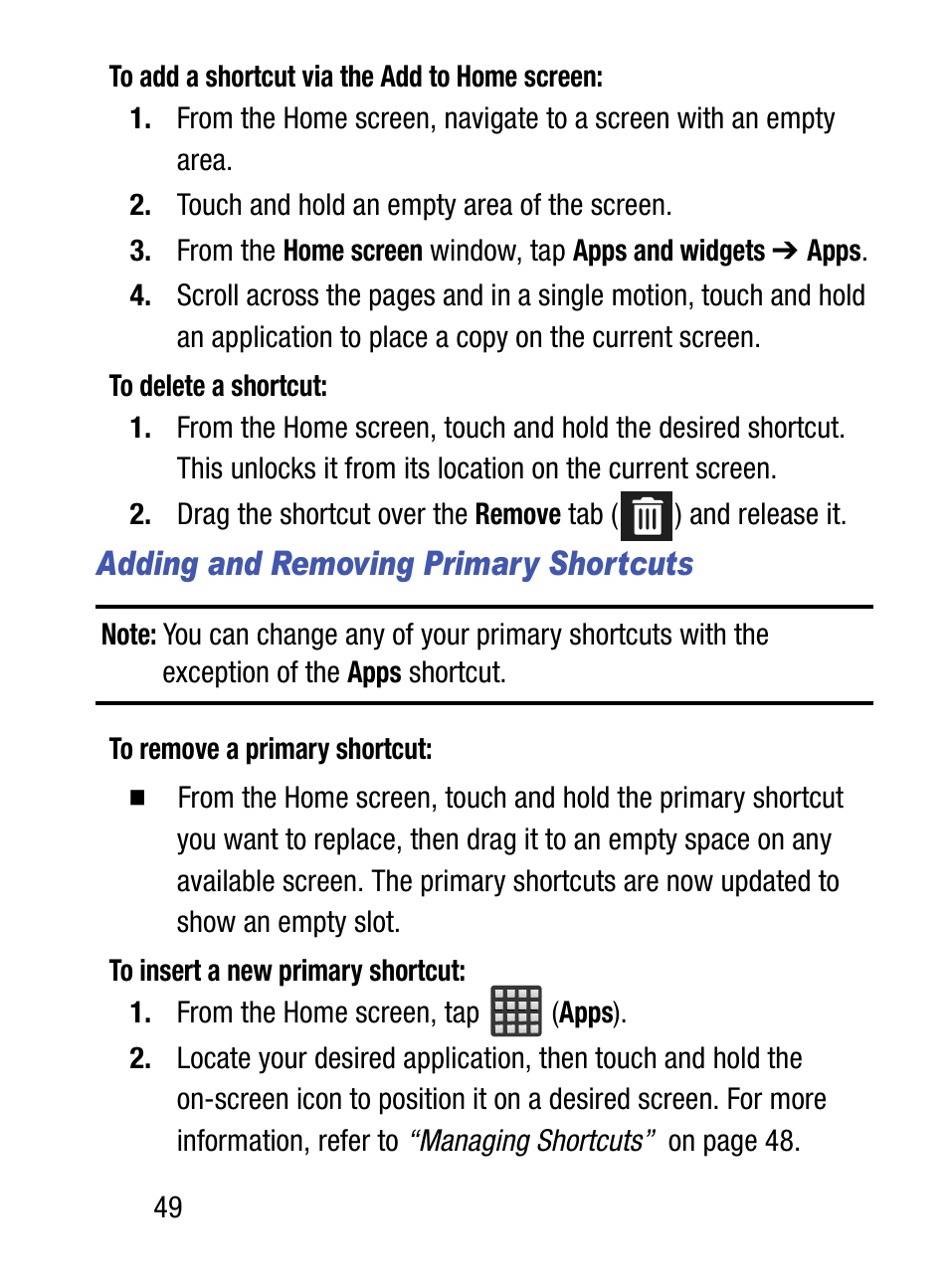 Adding and removing primary shortcuts | Samsung SM-S975LZKATFN User Manual | Page 56 / 479