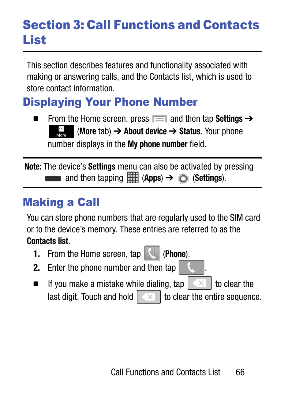 Section 3: call functions and contacts list, Displaying your phone number, Making a call | Displaying your phone number making a call | Samsung SM-S975LZKATFN User Manual | Page 73 / 479