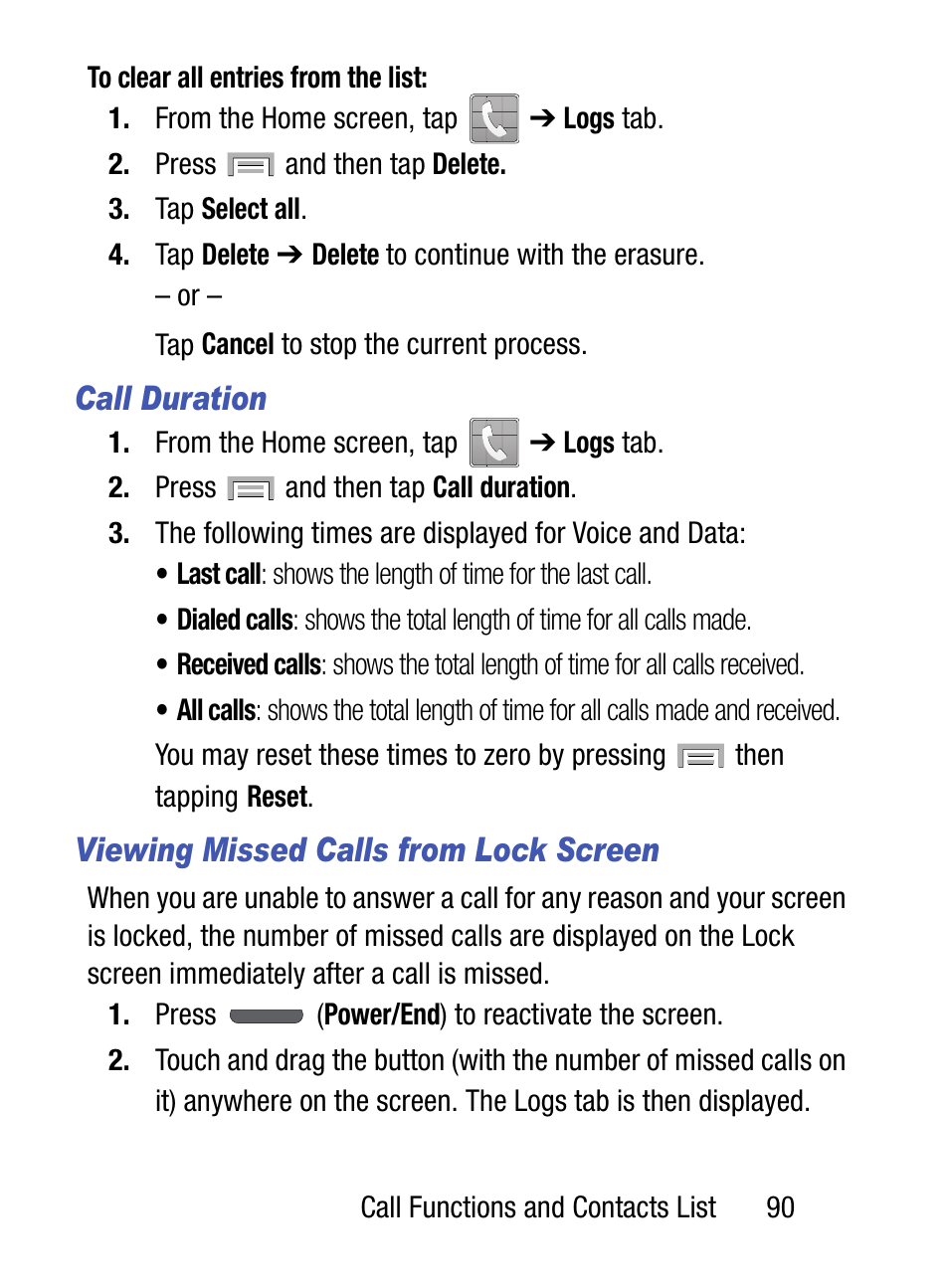 Call duration, Viewing missed calls from lock screen | Samsung SM-S975LZKATFN User Manual | Page 97 / 479