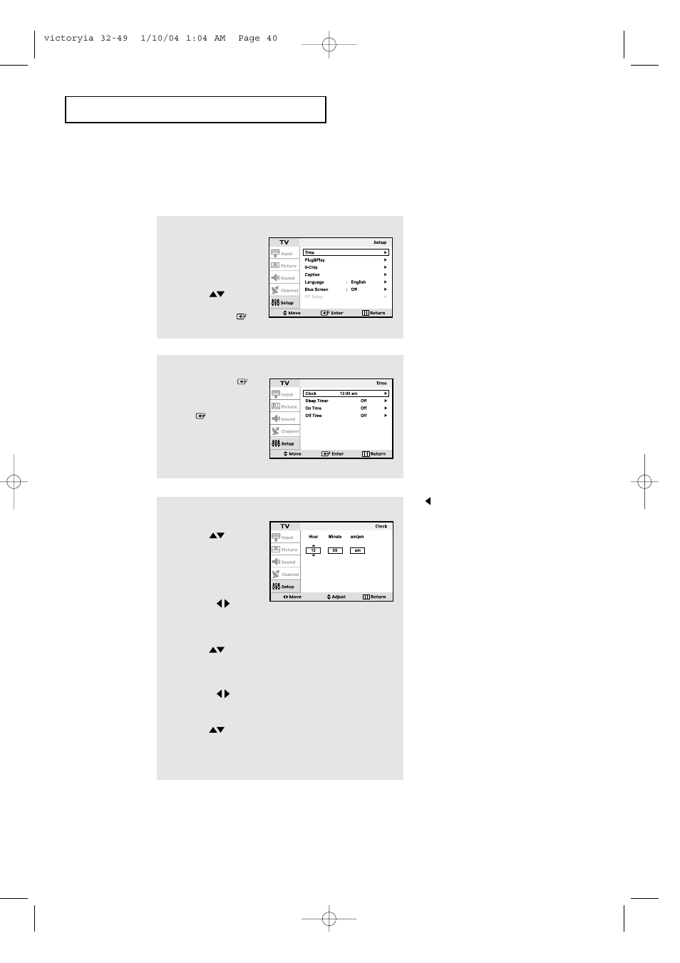 Setting the clock | Samsung LTP227WX-XAA User Manual | Page 43 / 73