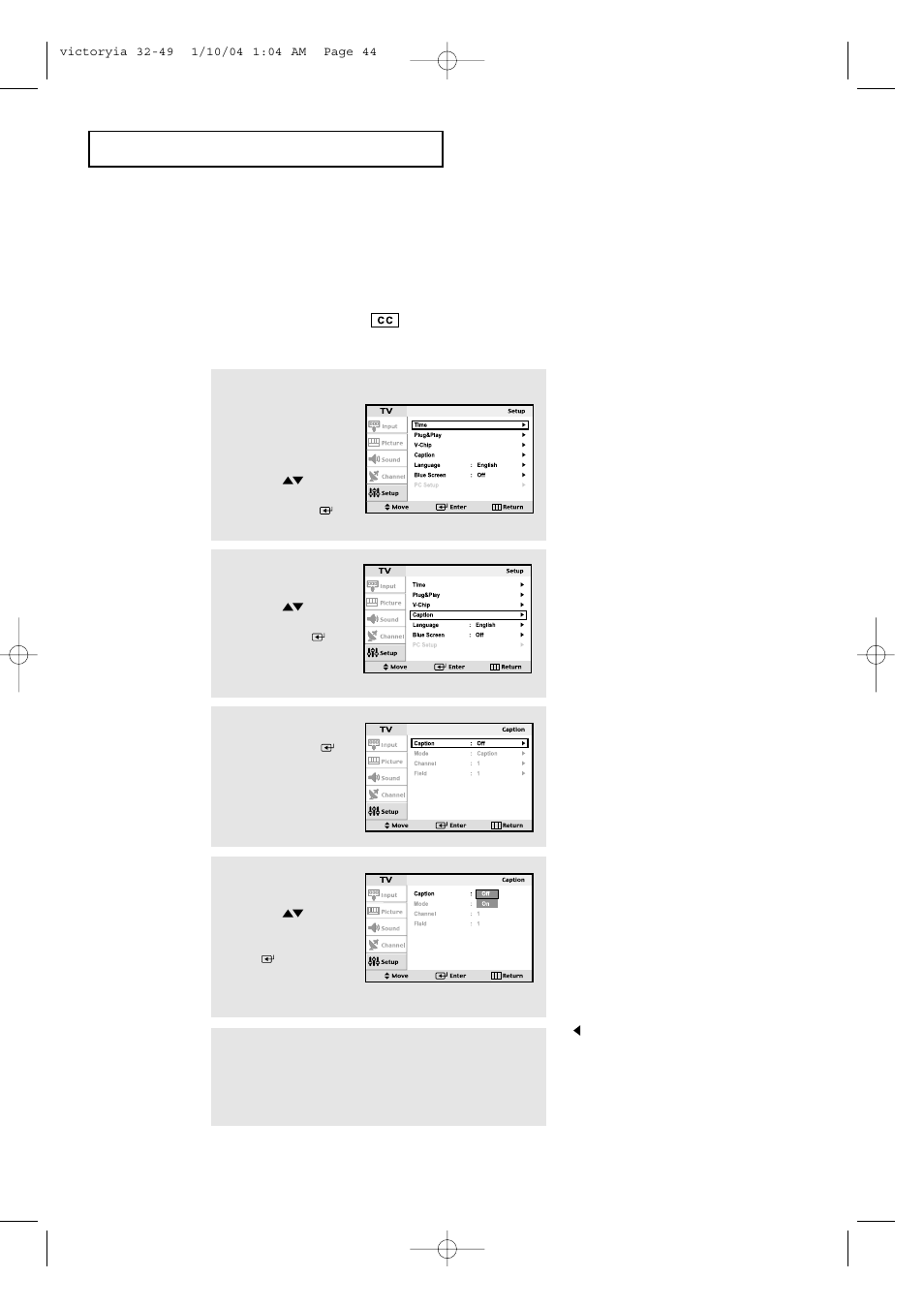 Viewing closed captions | Samsung LTP227WX-XAA User Manual | Page 47 / 73