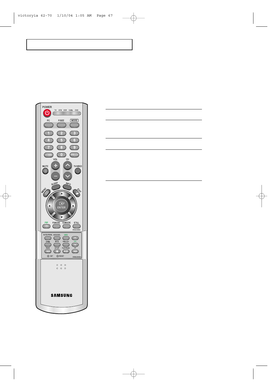 Setting up your remote control | Samsung LTP227WX-XAA User Manual | Page 70 / 73