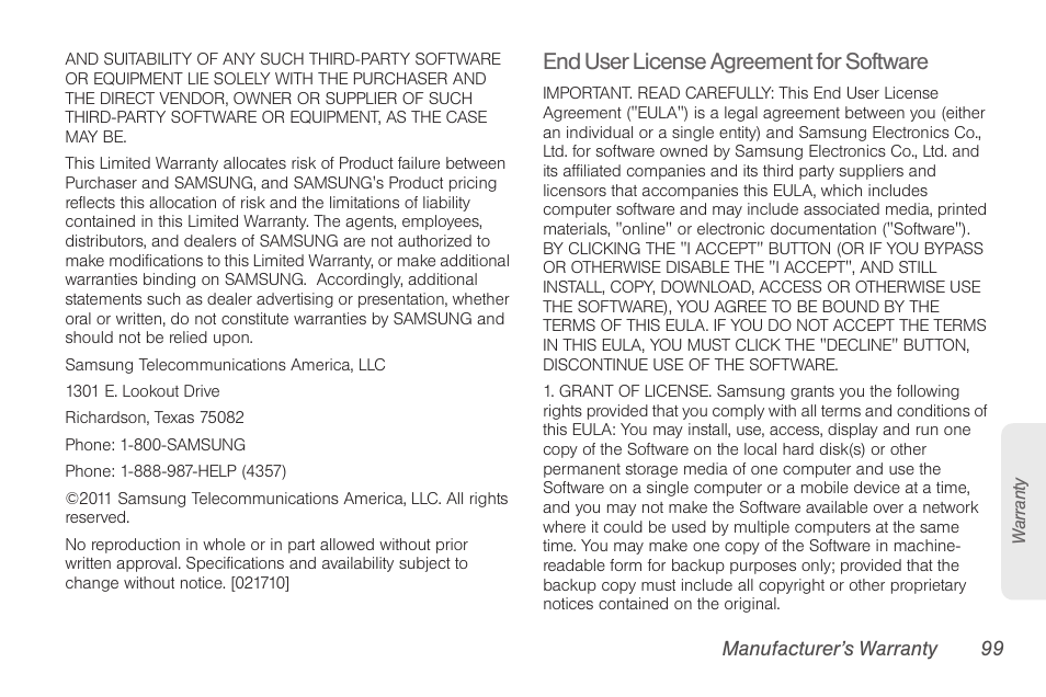 End user license agreement for software | Samsung SPH-M260ZKABST User Manual | Page 105 / 113