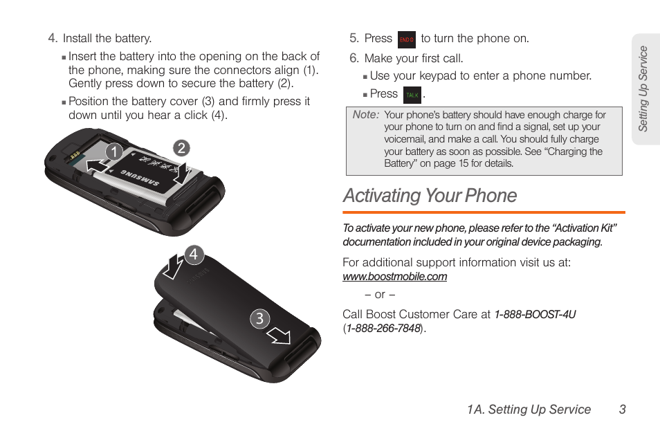 Activating your phone | Samsung SPH-M260ZKABST User Manual | Page 11 / 113