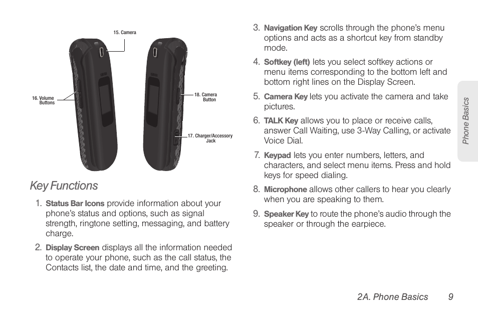 Key functions | Samsung SPH-M260ZKABST User Manual | Page 16 / 113