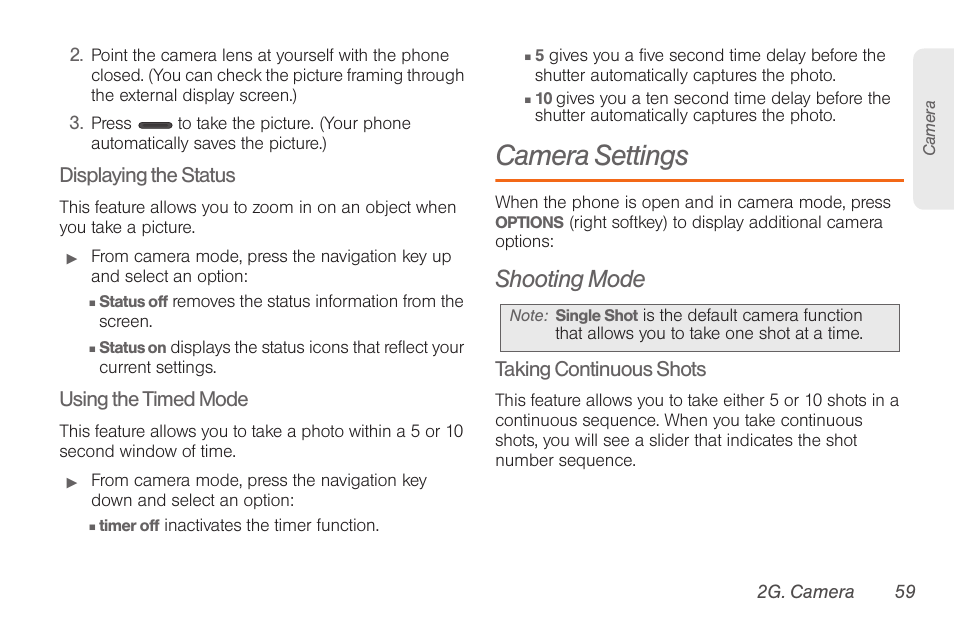 Camera settings, Shooting mode | Samsung SPH-M260ZKABST User Manual | Page 66 / 113