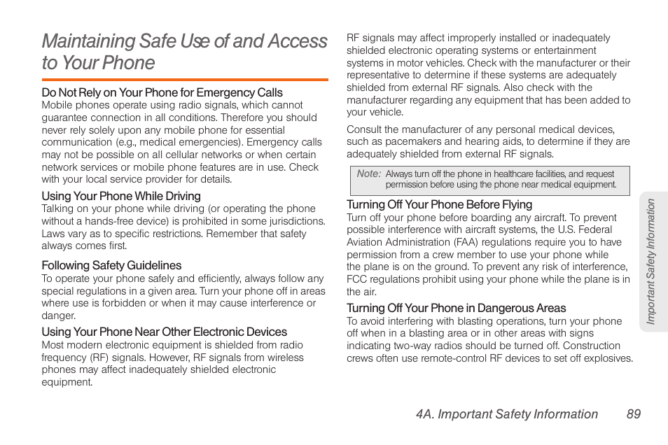 Maintaining safe use of and access to your phone, Maintaining safe use of and access to, Your phone | Samsung SPH-M260ZKABST User Manual | Page 95 / 113