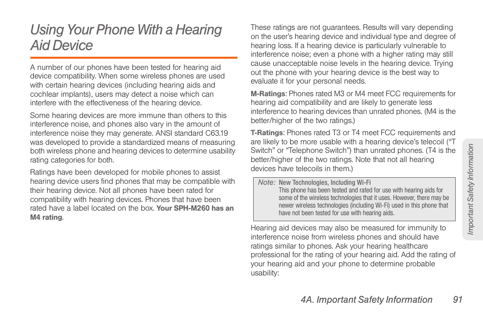 Using your phone with a hearing aid device, Using your phone with a hearing aid device . 91 | Samsung SPH-M260ZKABST User Manual | Page 97 / 113