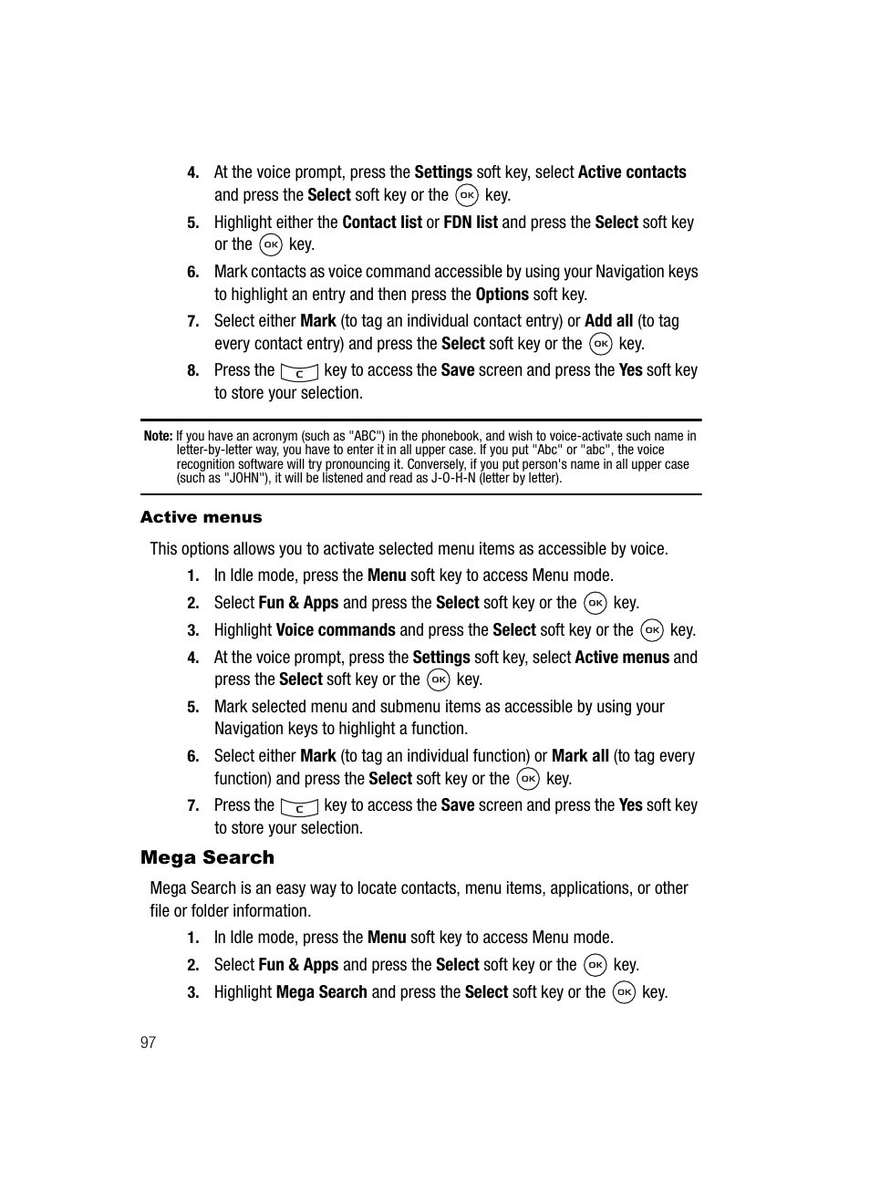Mega search | Samsung SGH-T539ABBTMB User Manual | Page 100 / 177