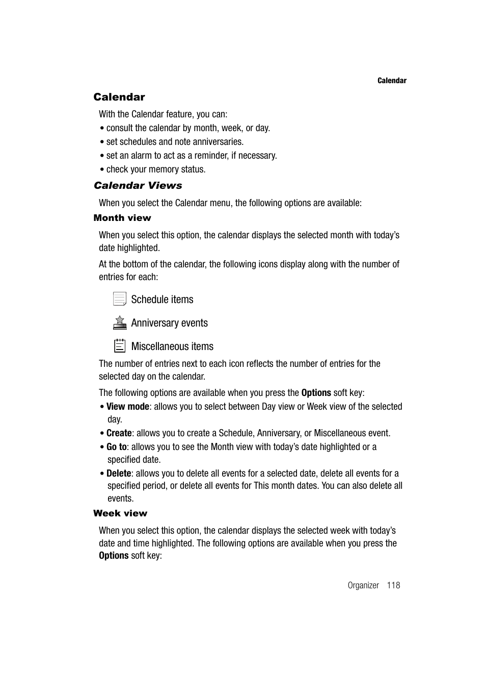 Calendar | Samsung SGH-T539ABBTMB User Manual | Page 121 / 177