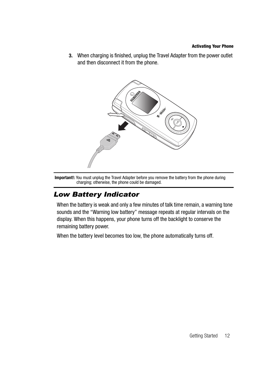 Low battery indicator | Samsung SGH-T539ABBTMB User Manual | Page 15 / 177