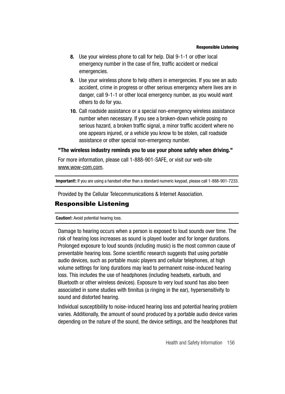 Responsible listening | Samsung SGH-T539ABBTMB User Manual | Page 159 / 177