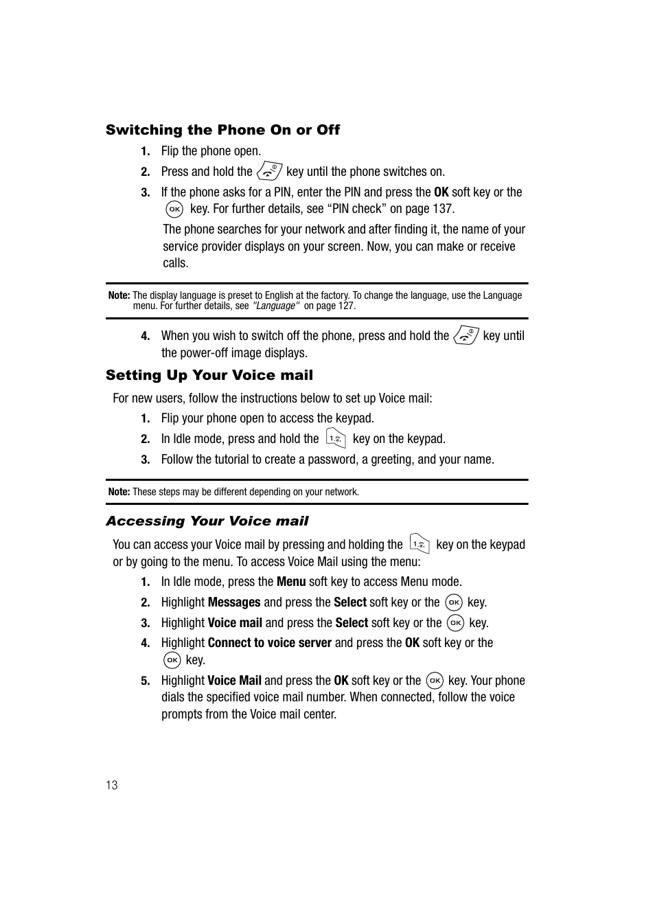 Switching the phone on or off, Setting up your voice mail | Samsung SGH-T539ABBTMB User Manual | Page 16 / 177