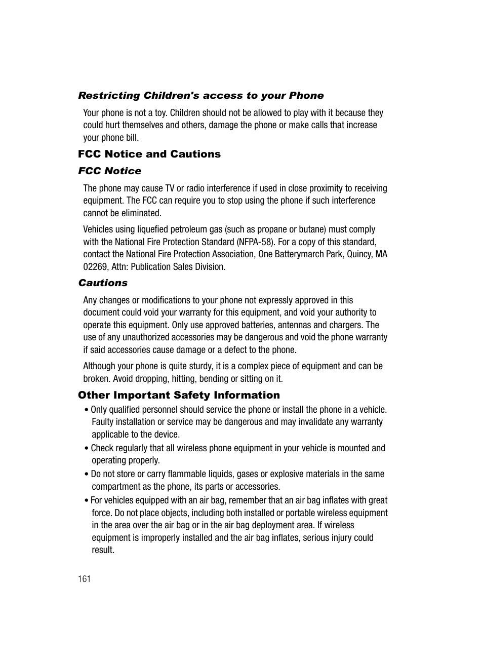 Fcc notice and cautions, Other important safety information | Samsung SGH-T539ABBTMB User Manual | Page 164 / 177