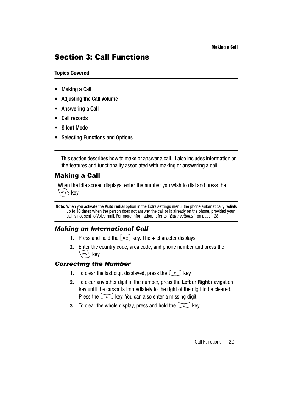 Section 3: call functions, Making a call | Samsung SGH-T539ABBTMB User Manual | Page 25 / 177