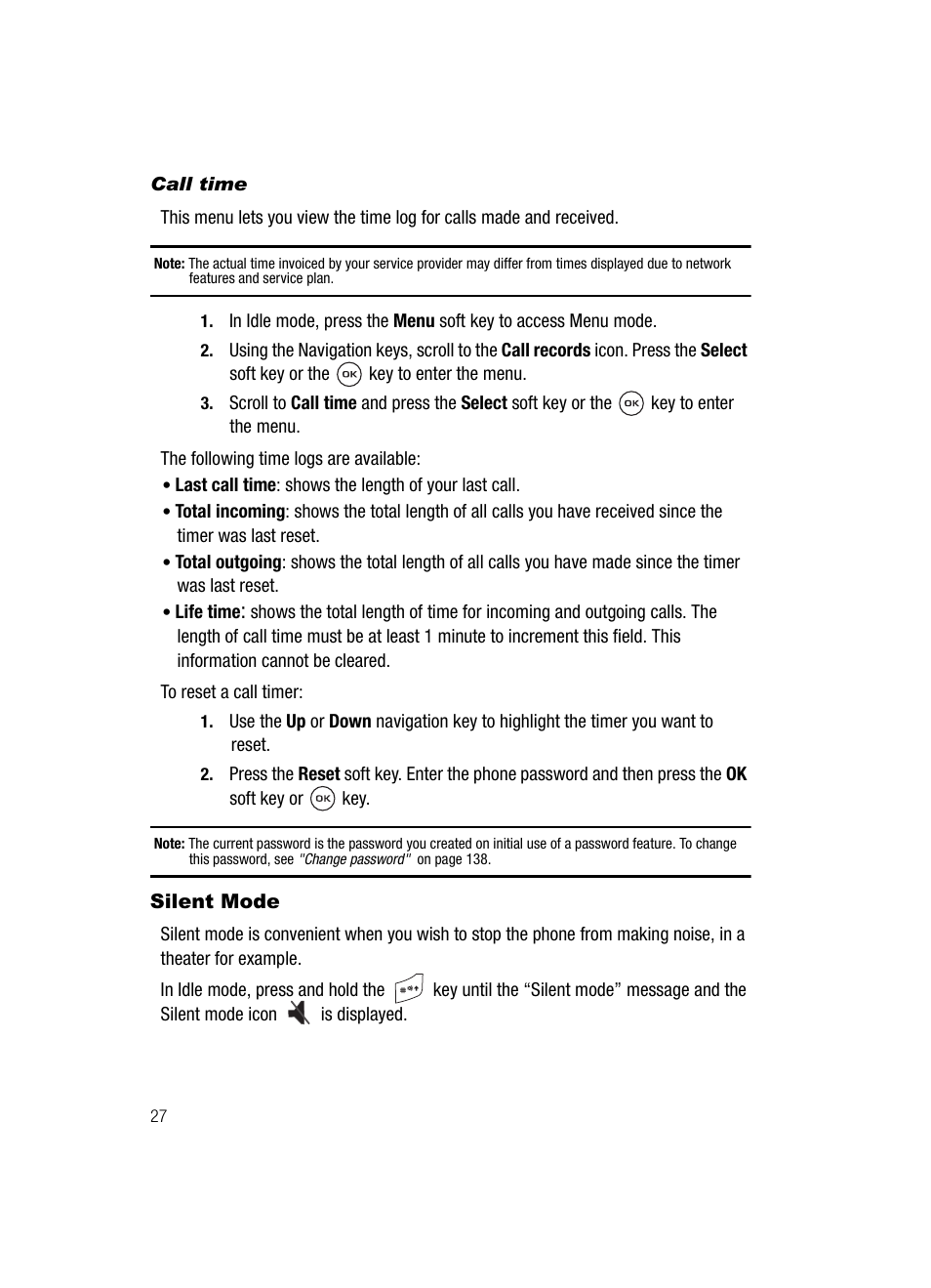 Silent mode | Samsung SGH-T539ABBTMB User Manual | Page 30 / 177