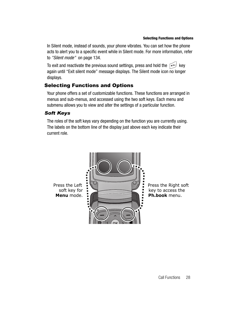 Selecting functions and options | Samsung SGH-T539ABBTMB User Manual | Page 31 / 177