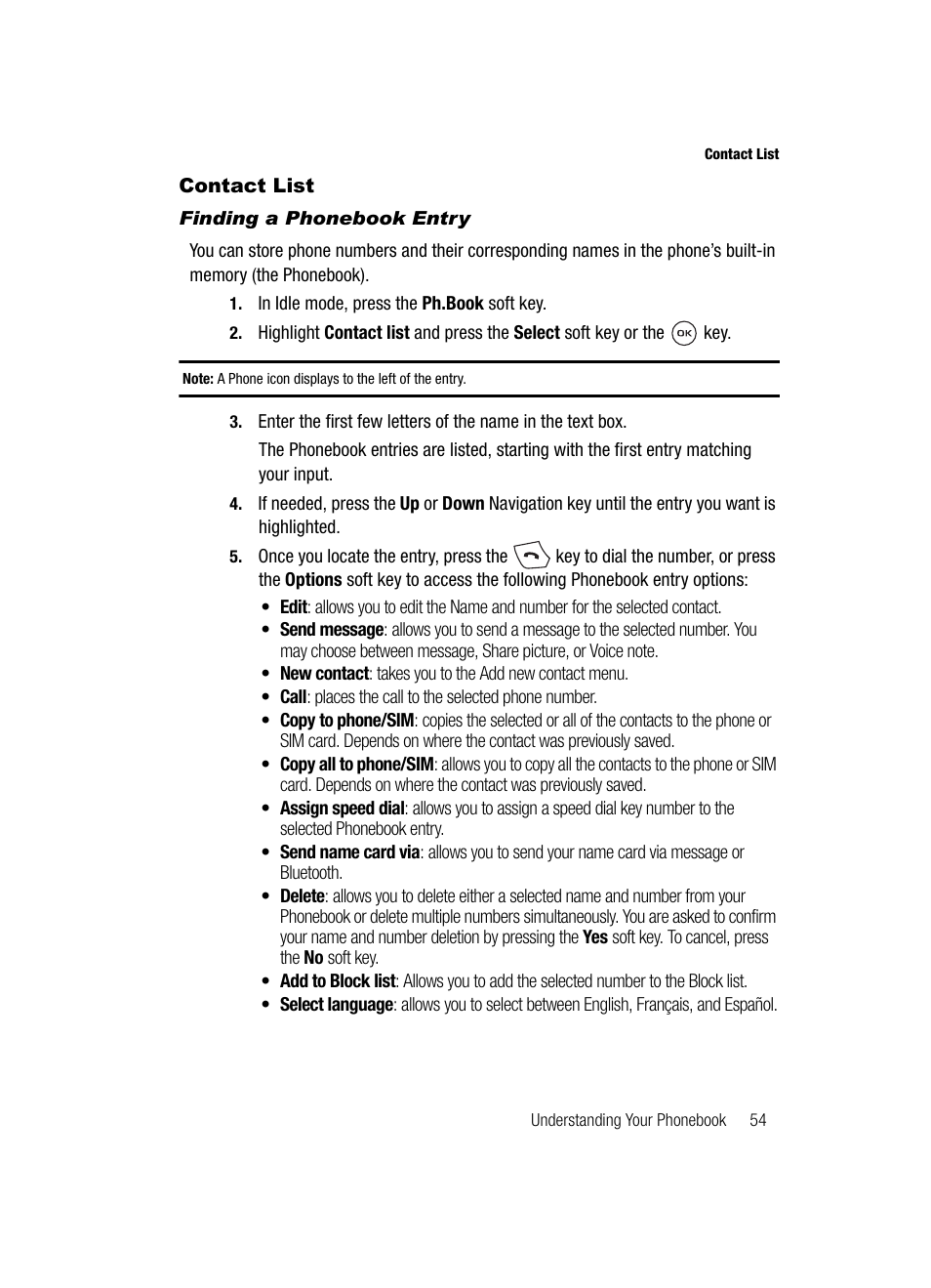 Contact list | Samsung SGH-T539ABBTMB User Manual | Page 57 / 177