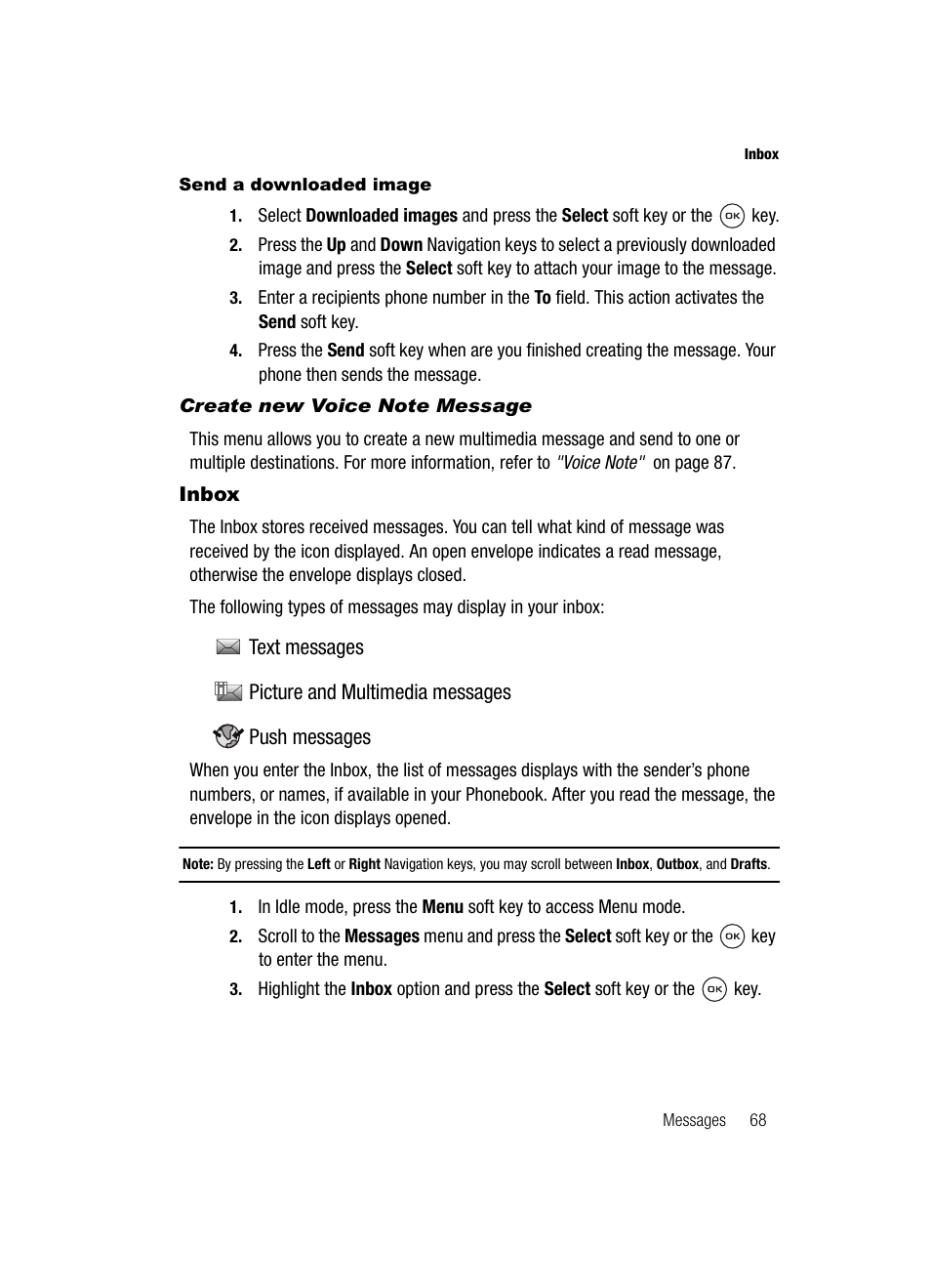 Inbox | Samsung SGH-T539ABBTMB User Manual | Page 71 / 177