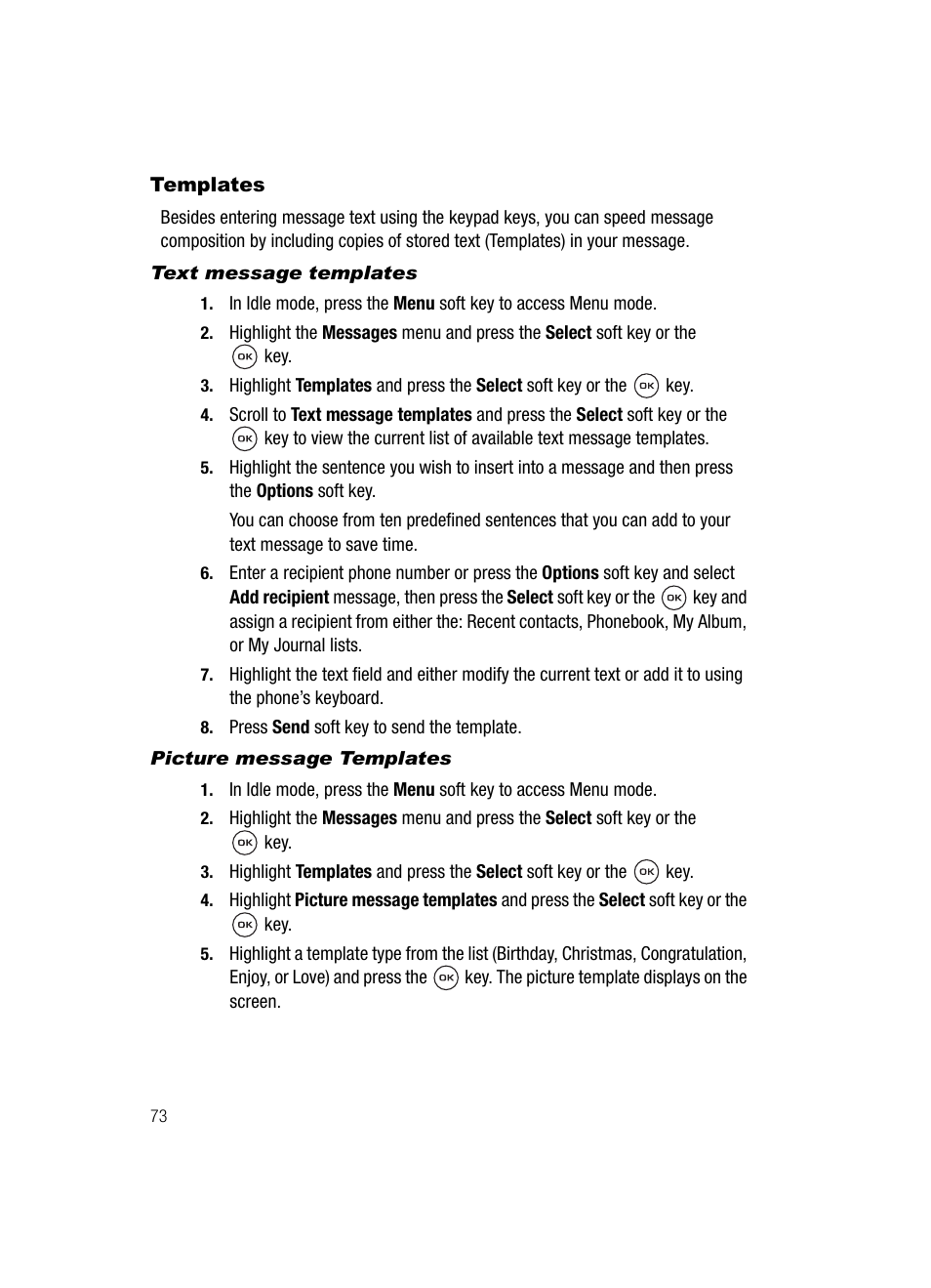 Templates | Samsung SGH-T539ABBTMB User Manual | Page 76 / 177