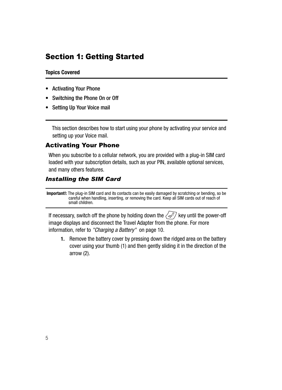 Section 1: getting started, Activating your phone | Samsung SGH-T539ABBTMB User Manual | Page 8 / 177