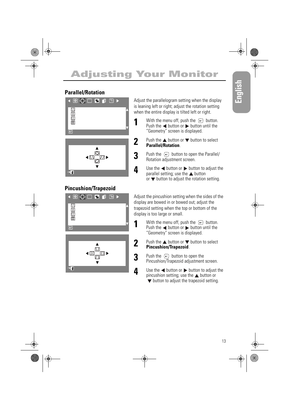English adjusting your monitor | Samsung AN19MS9U-EDC User Manual | Page 15 / 32