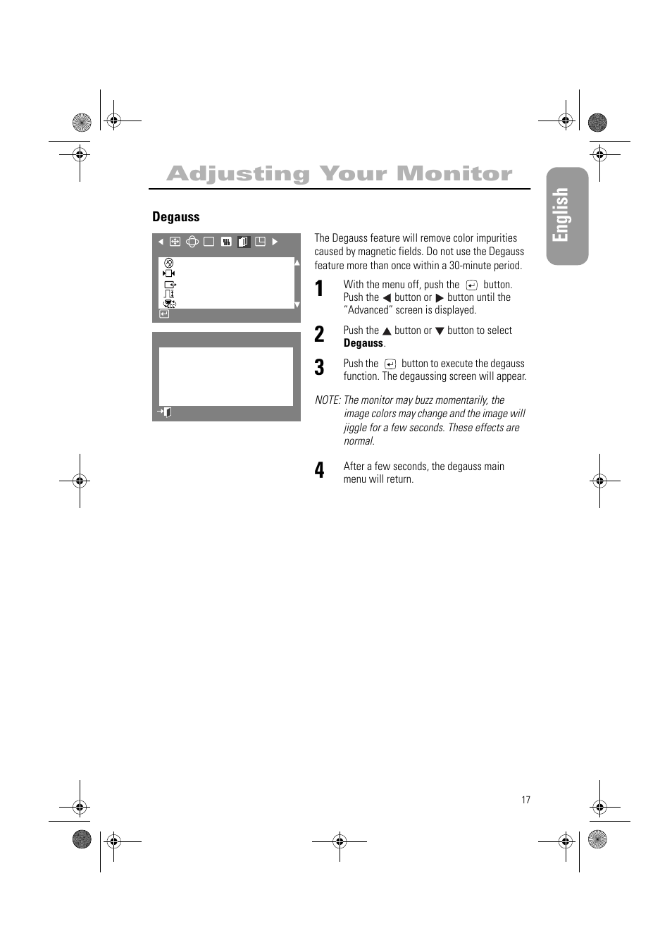 English adjusting your monitor | Samsung AN19MS9U-EDC User Manual | Page 19 / 32
