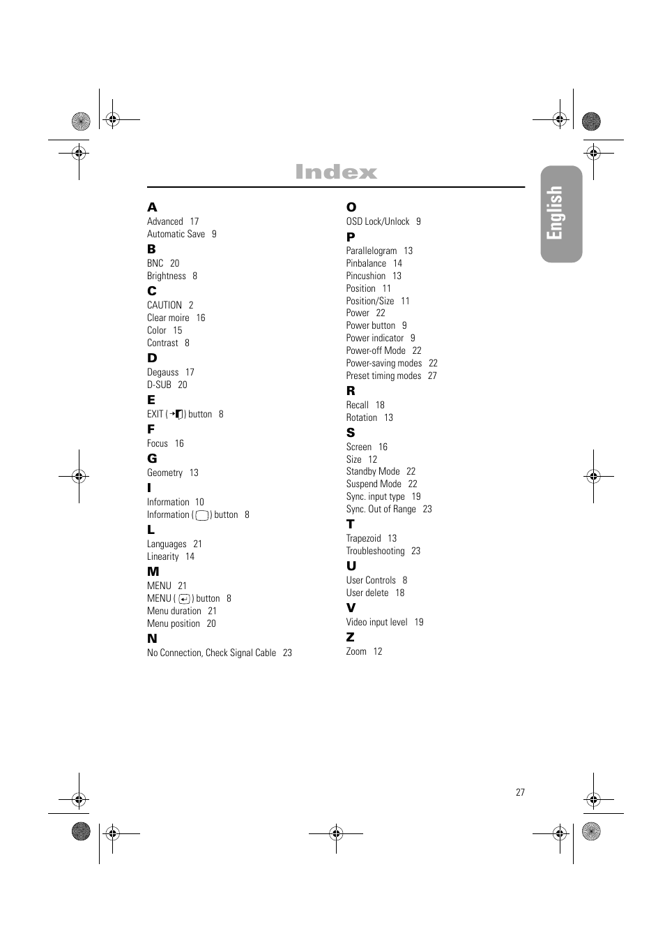 English, Index | Samsung AN19MS9U-EDC User Manual | Page 30 / 32