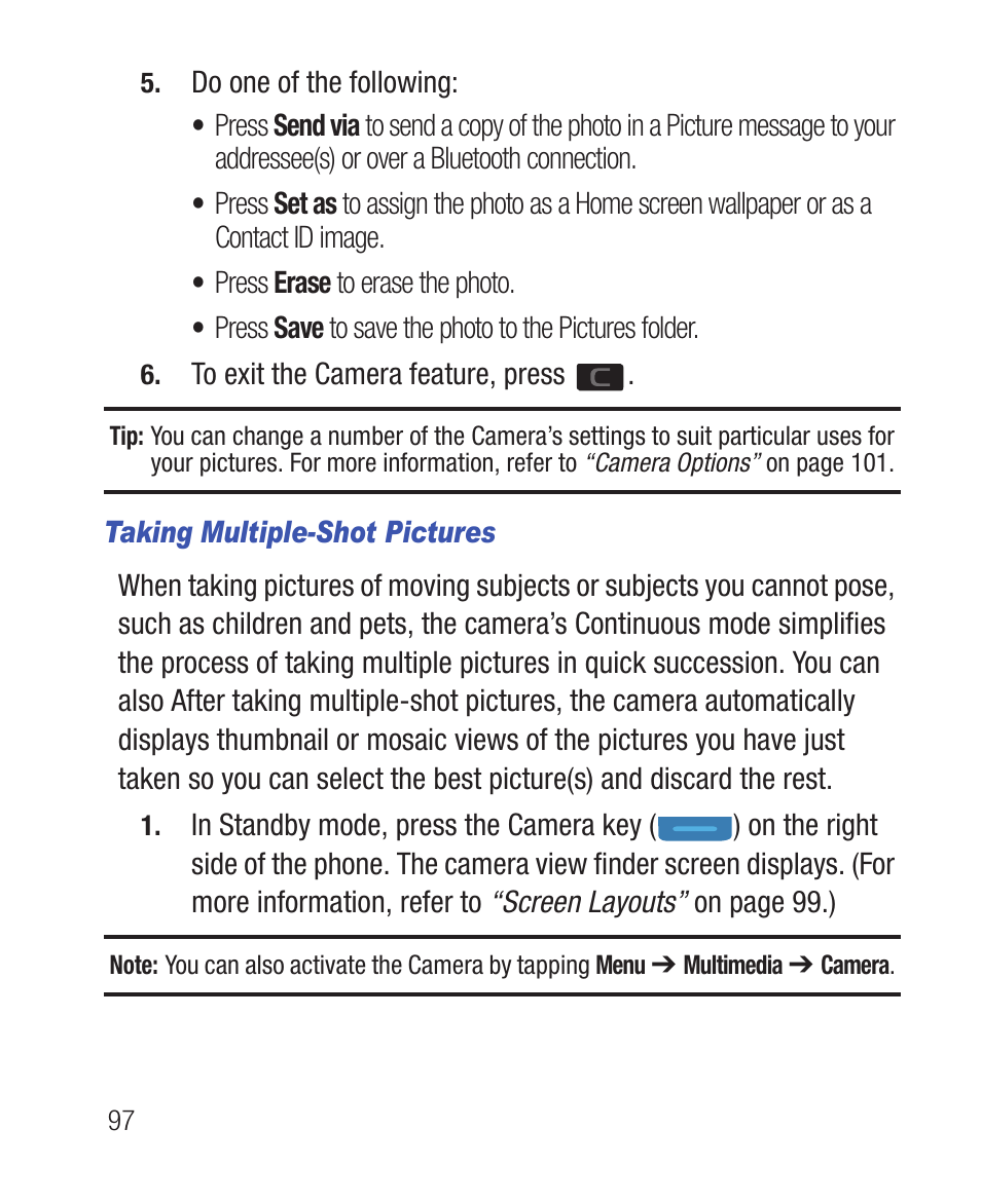 Taking multiple-shot pictures | Samsung SWC-R640LBAXAR User Manual | Page 102 / 250