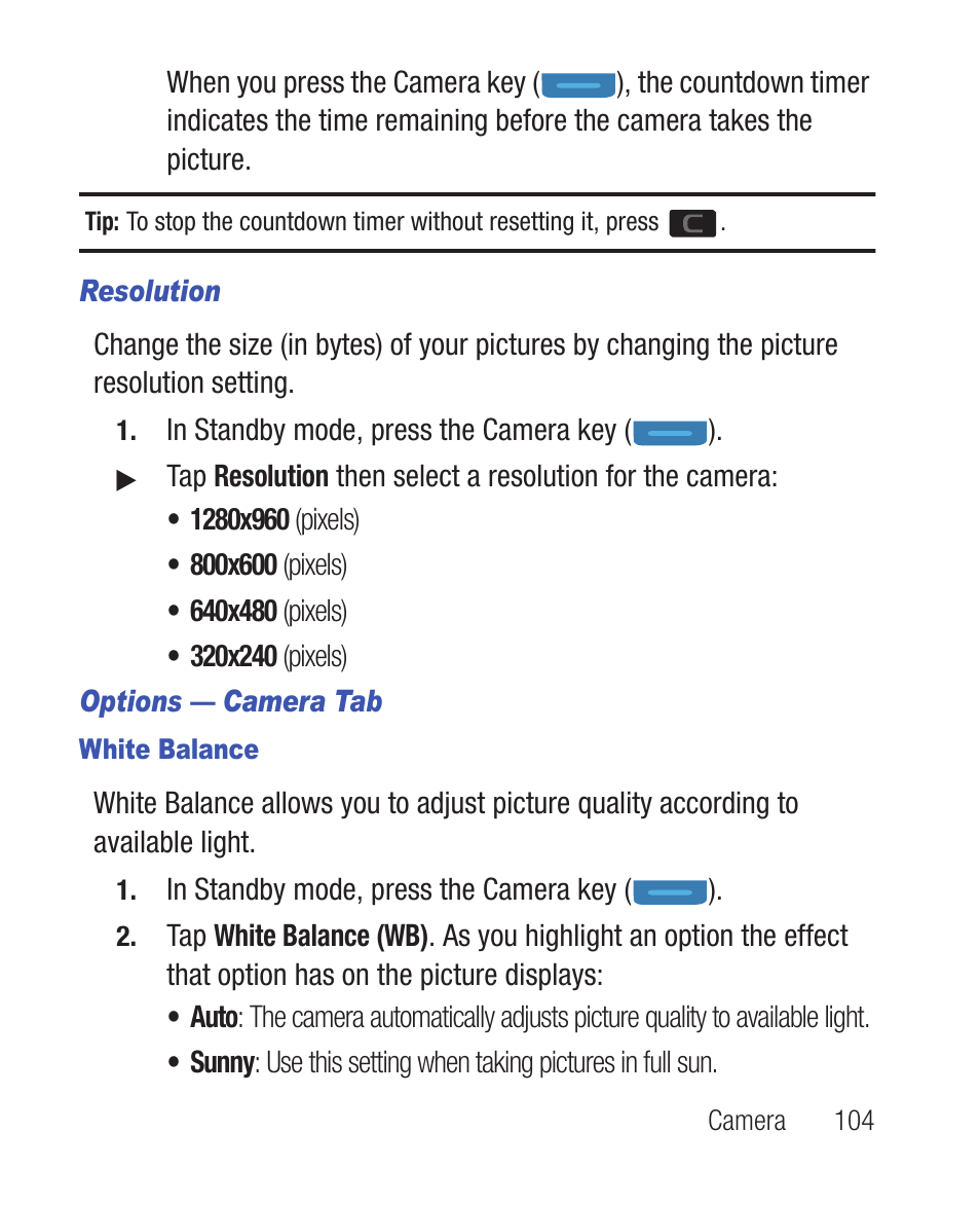 Resolution, Options — camera tab, White balance | Samsung SWC-R640LBAXAR User Manual | Page 109 / 250