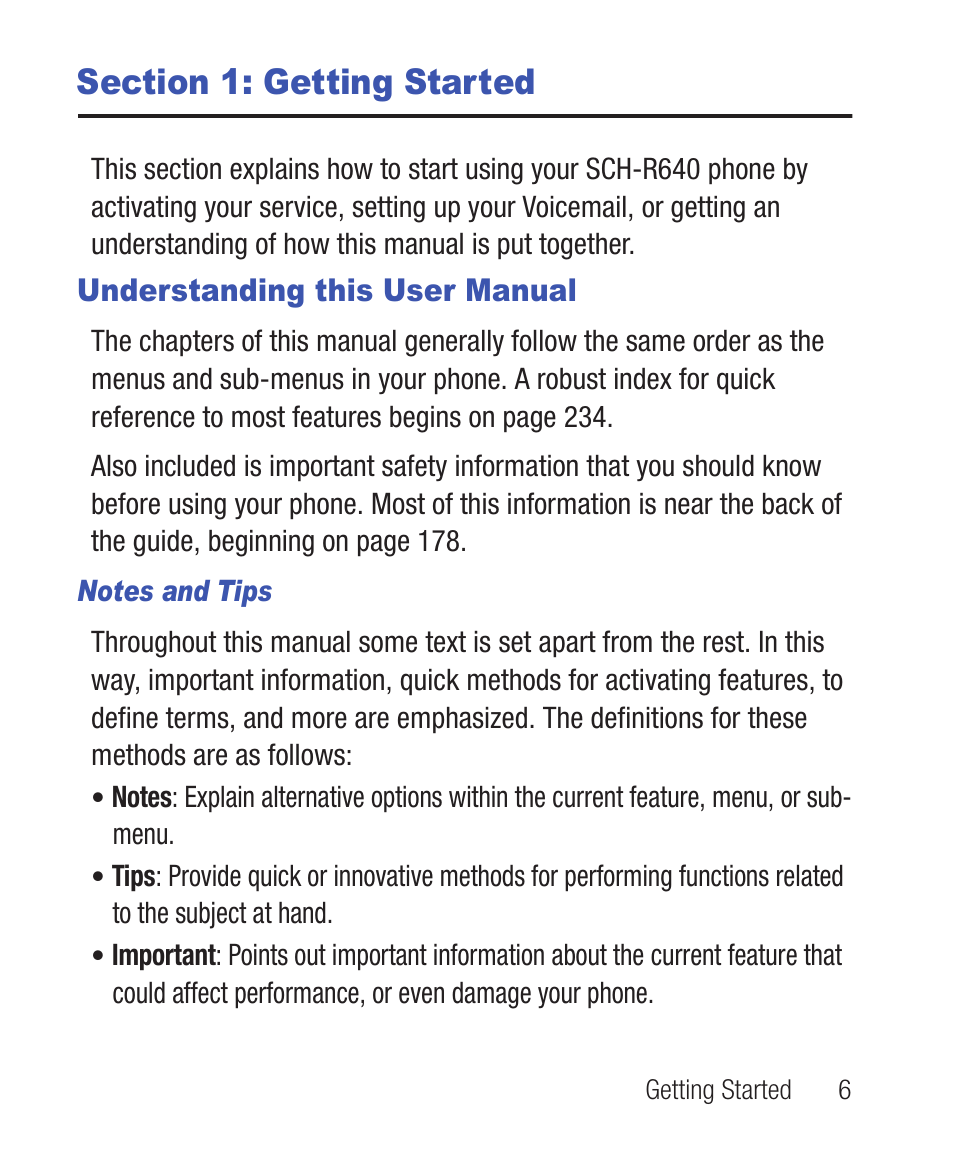 Section 1: getting started, Understanding this user manual, Notes and tips | Samsung SWC-R640LBAXAR User Manual | Page 11 / 250