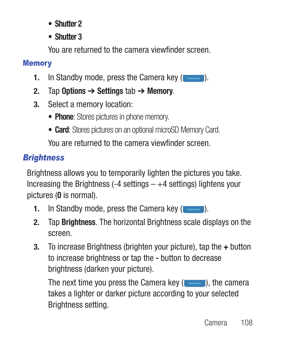 Memory, Brightness | Samsung SWC-R640LBAXAR User Manual | Page 113 / 250