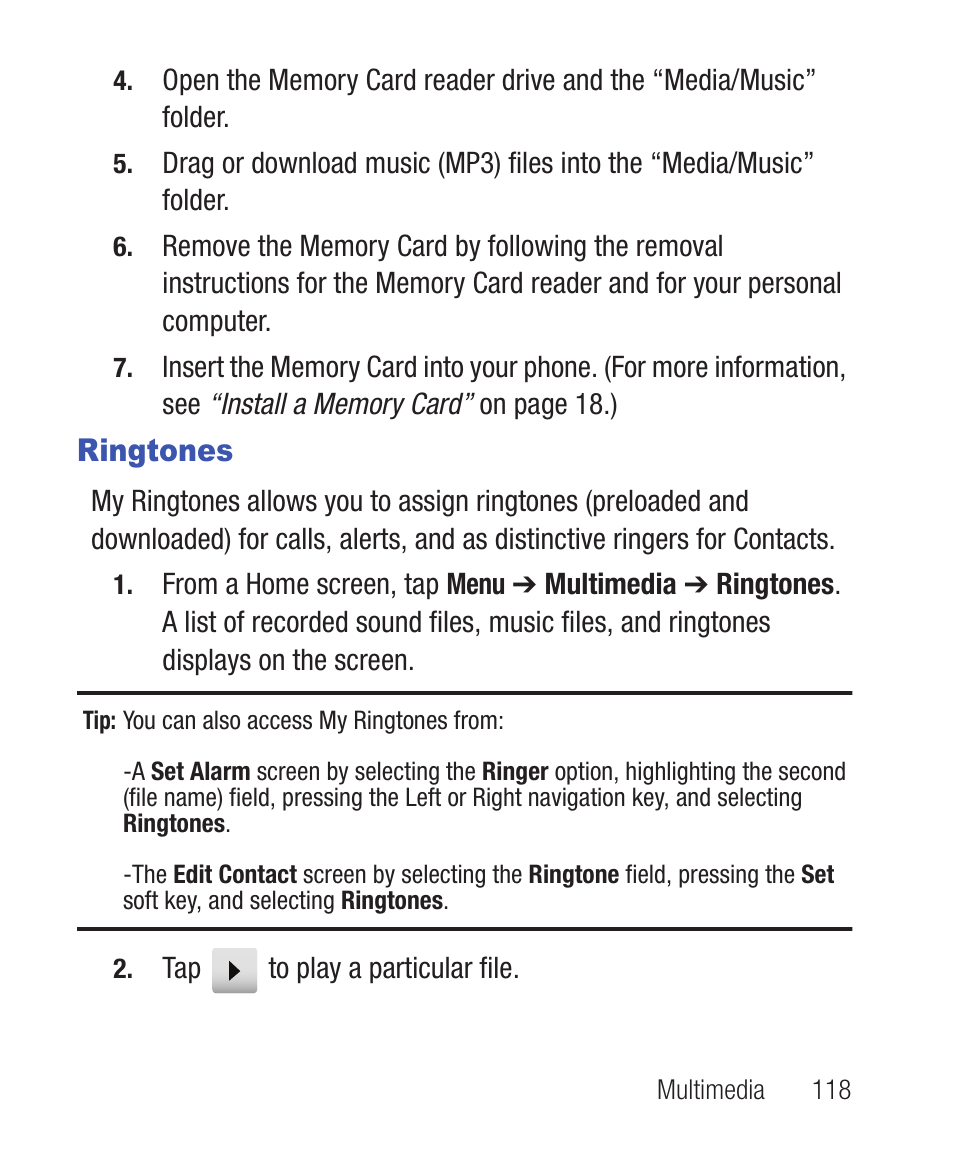 Ringtones | Samsung SWC-R640LBAXAR User Manual | Page 123 / 250