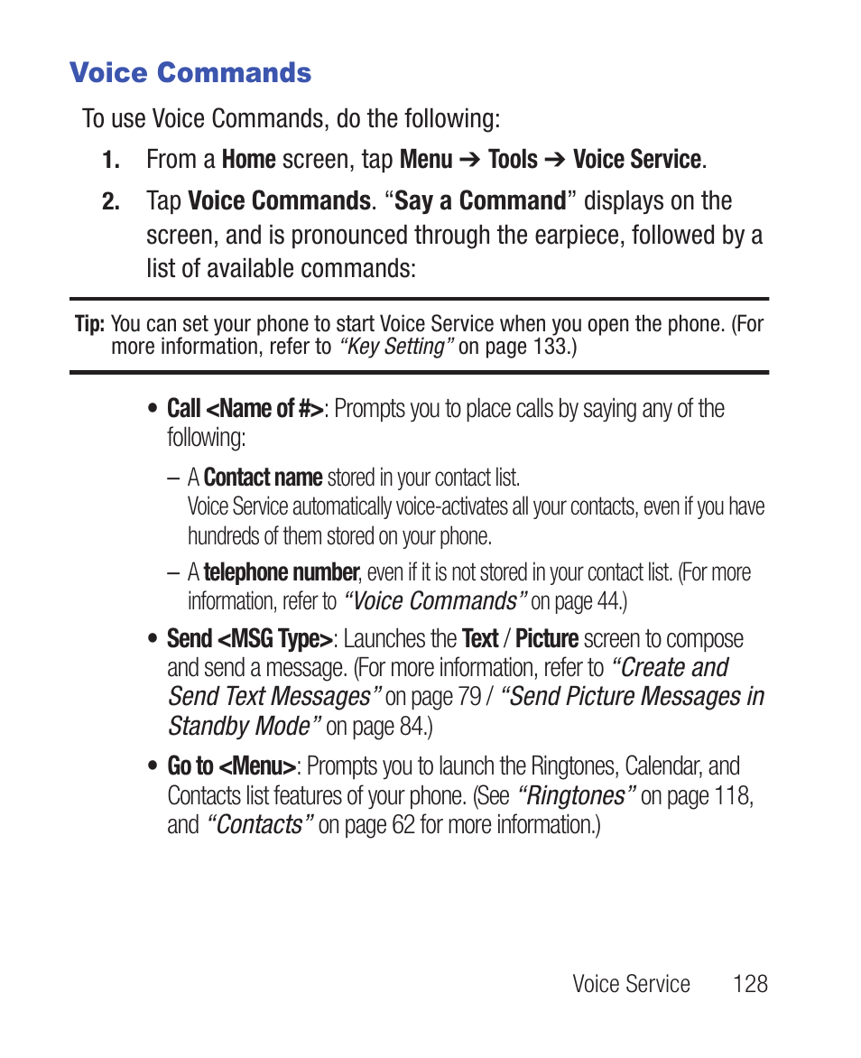 Voice commands | Samsung SWC-R640LBAXAR User Manual | Page 133 / 250